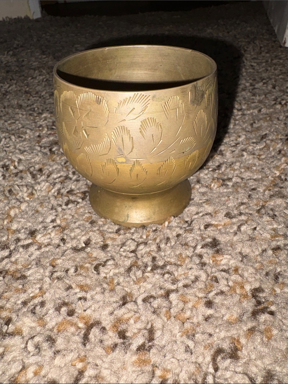 Vintage hand etched brass trinket dish made in India #2574